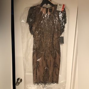 Adrianna Papell nude beaded cocktail dress